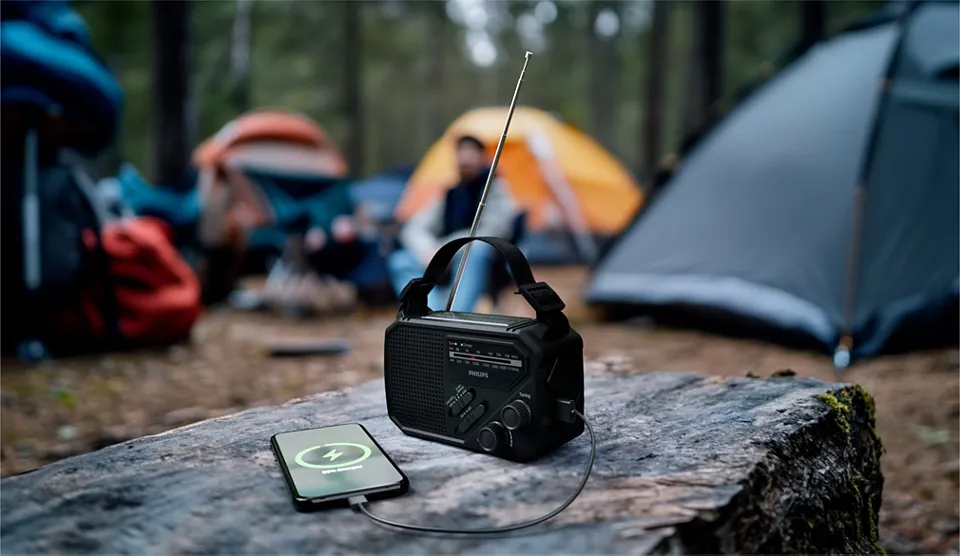 Philips TAR1609/00 Portable AM/FM Radio with Flashlight and Emergency Alarm, Black