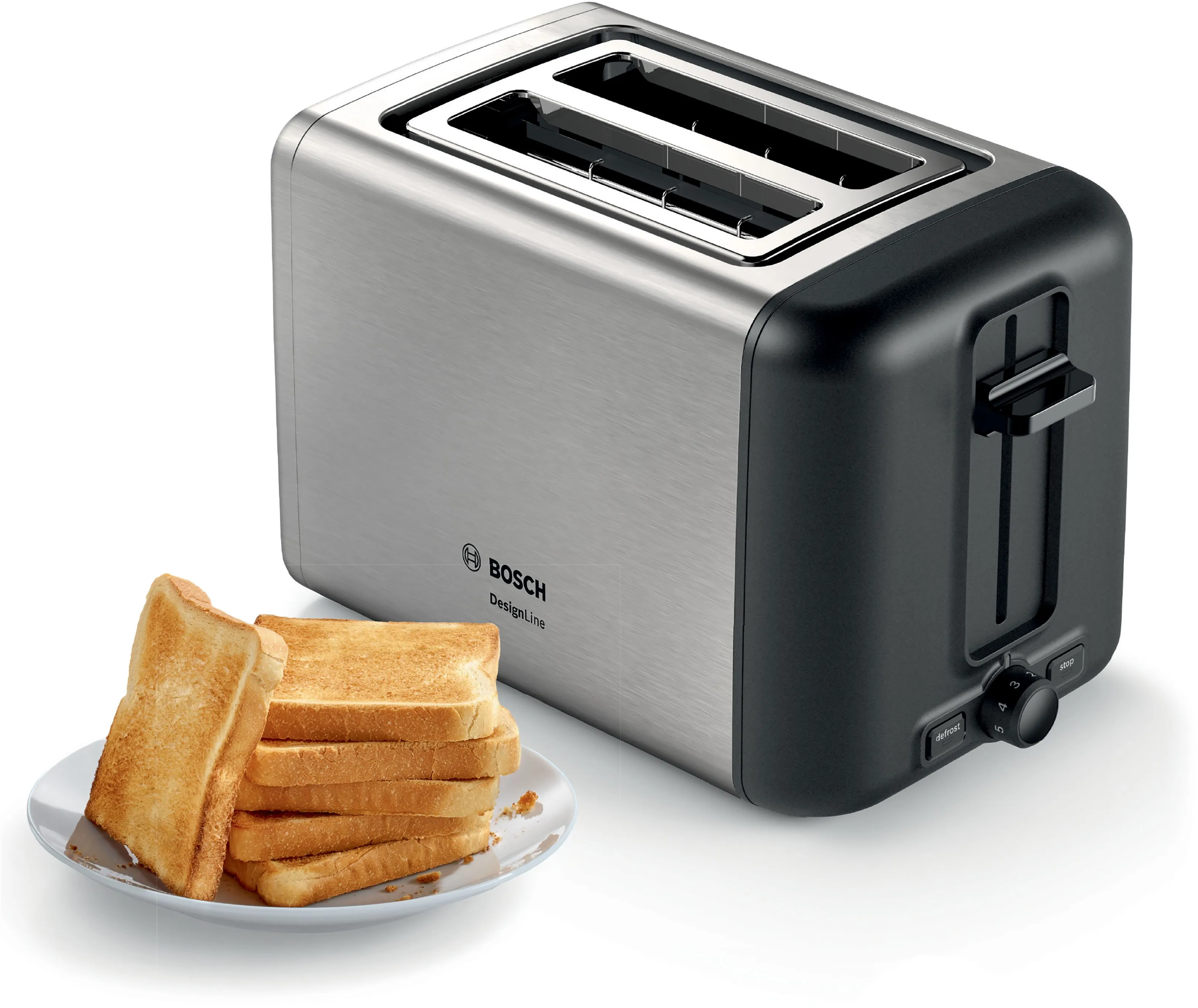 Bosch DesignLine TAT3P420DE - toaster, 2 slices, black/silver