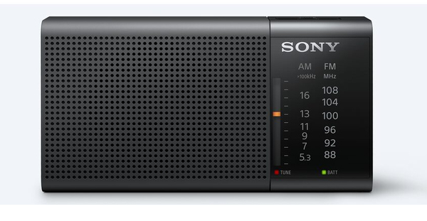 SONY ICFP37.CE7 Light Portable FM Radio with headphone socket battery powered with hand strap Horizontal shape