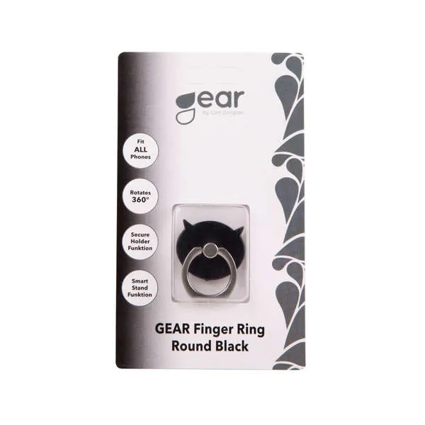 GEAR MobilRing Rund Svart Matt Roterande Fingerh&aring;llare med St&auml;llfunktion