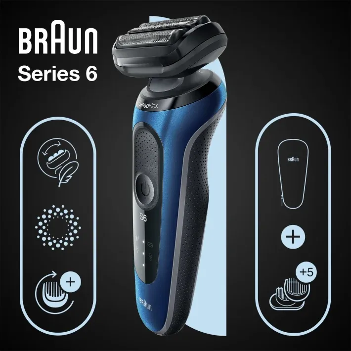 Braun Series 6 61-B1500s v&aring;t- och torrakning rakapparat, bl&aring;