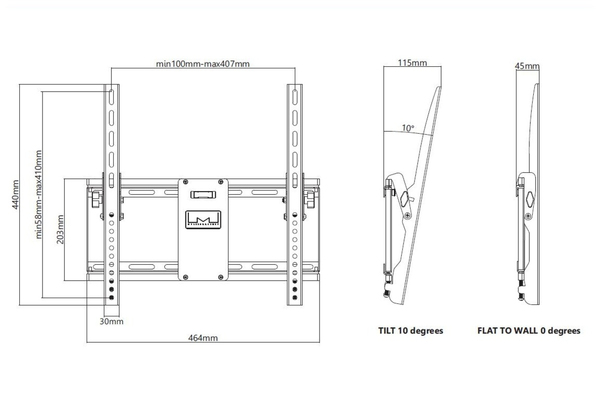 Multibrackets M Universal Tilt Wallmount Medium - Wall mount - musta -n&auml;yt&ouml;n koko: 26&quot;-46&quot;