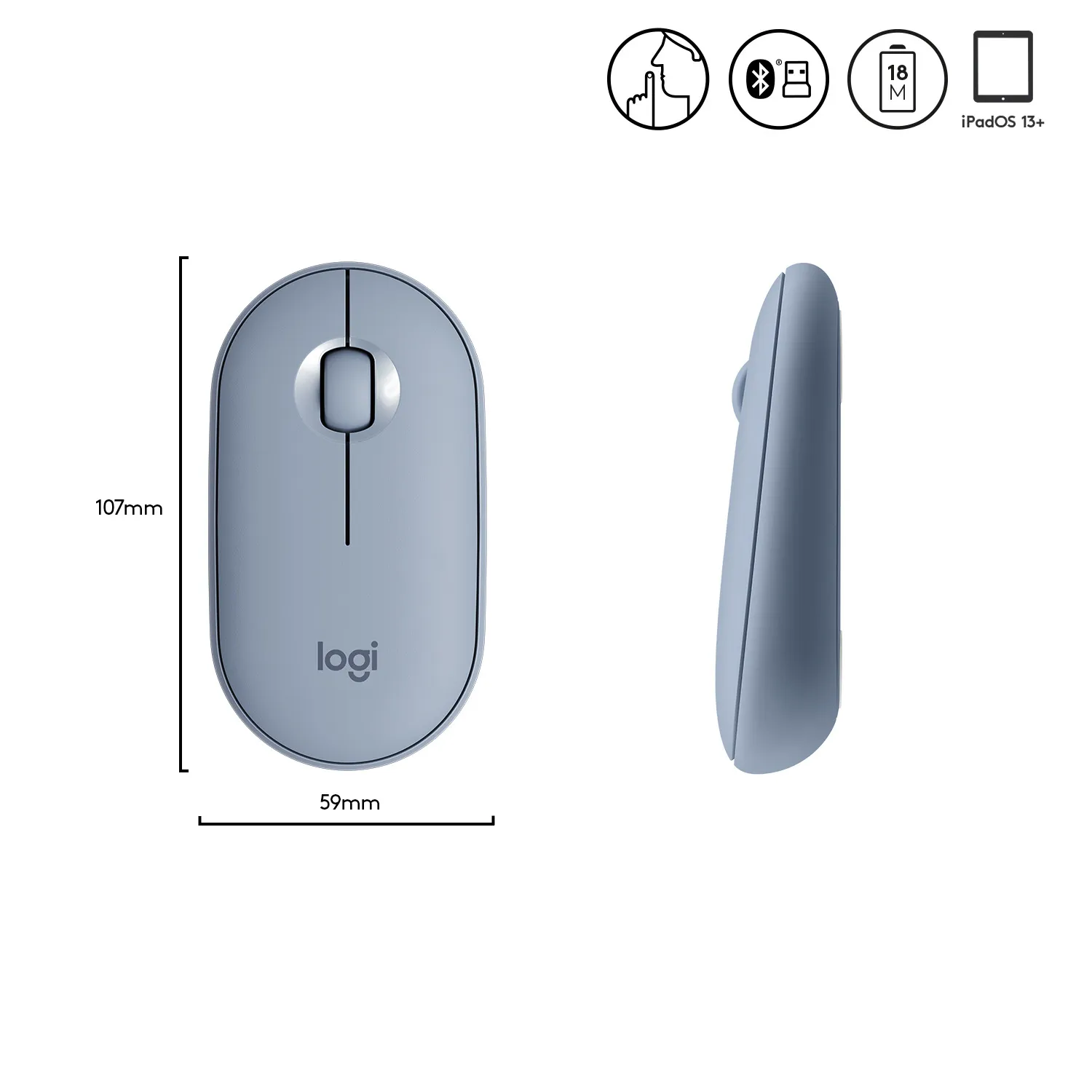 Logitech Pebble M350 Wireless Mouse, Blue Grey