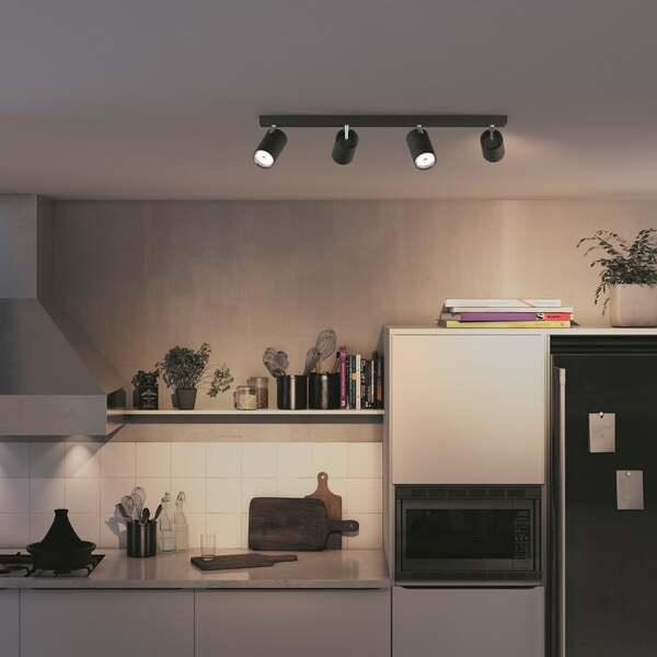 Philips myLiving Kosipo 4-Spot Ceiling/Wall Spotlight GU10 Black