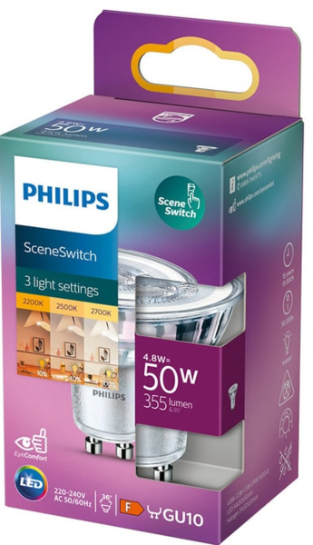 Philips SceneSwitch LED Reflector Lamp GU10 4.8W 355lm 36&deg; 2200-2700K (50W)