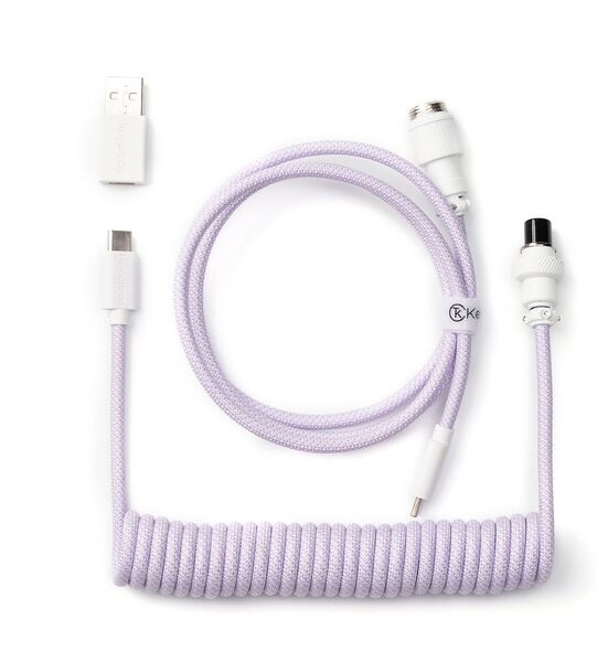 Keychron Coiled Aviator Cable -n&auml;pp&auml;imist&ouml;n kierrekaapeli, vaaleanvioletti