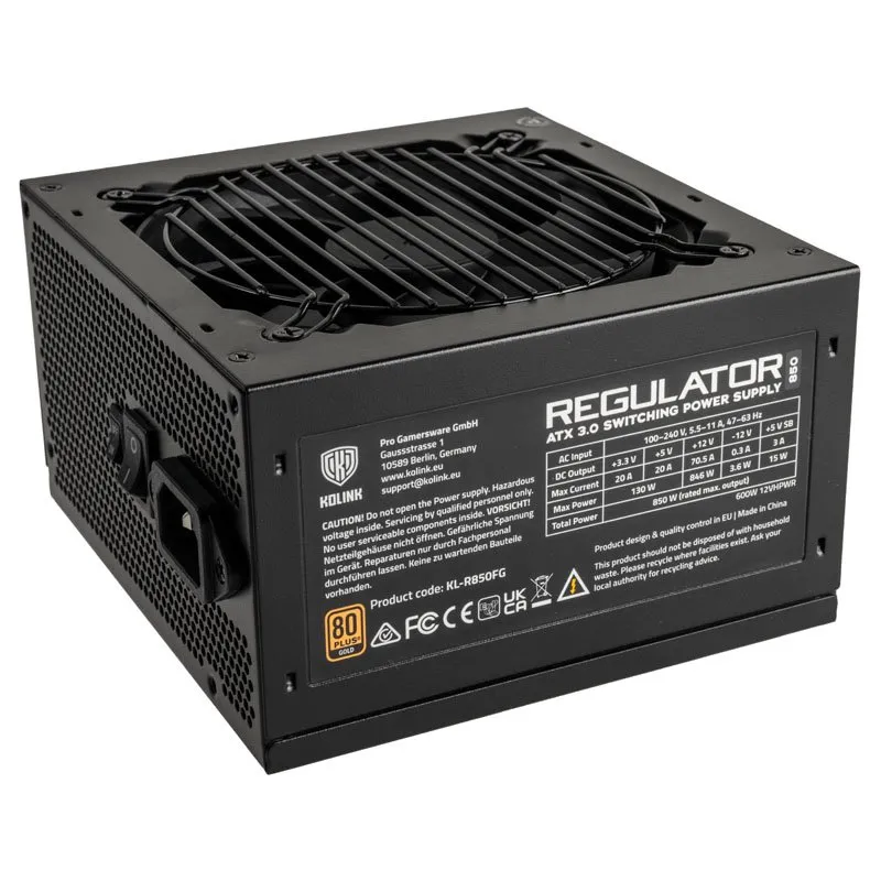 Kolink KL-R850FG PSU. Gen5. Gold - 850W - strömkälla, ATX 3.0, 600W 12VHPWR, black