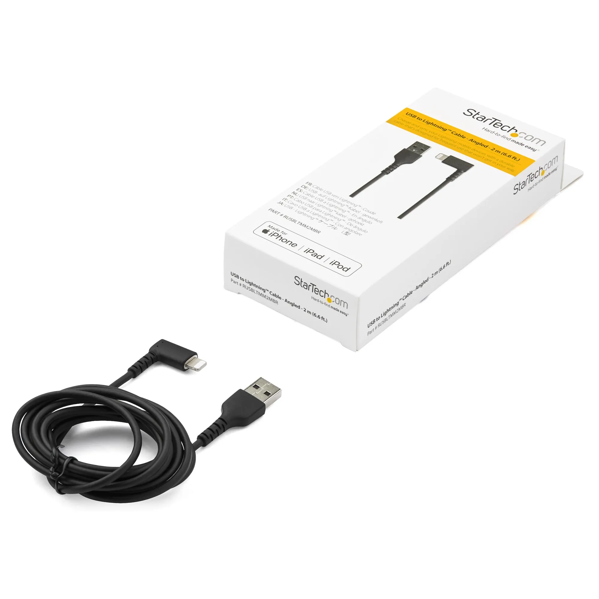 Startech Angled USB-A - Lightning - cable, 2 m, Black
