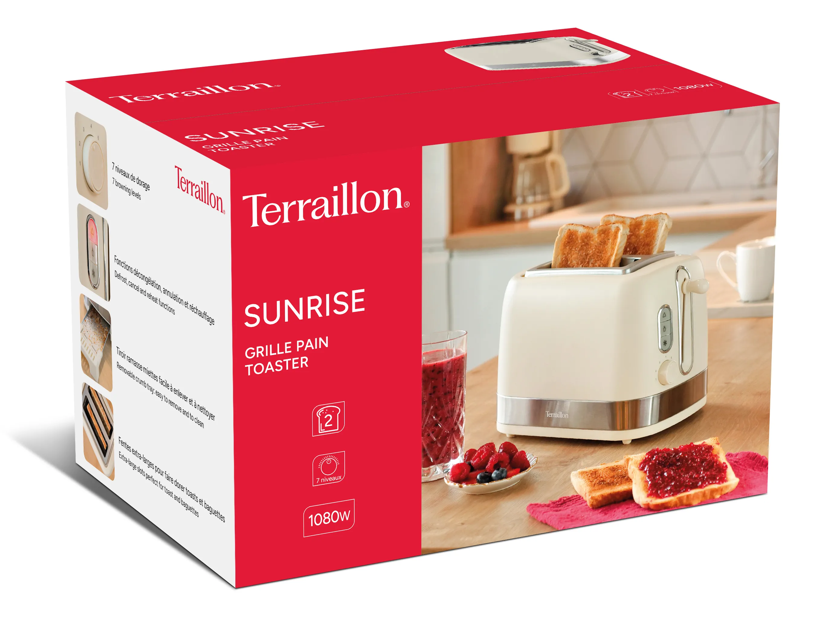 Terraillon Sunrise 2-Slice Toaster, 1050 watts, Cream