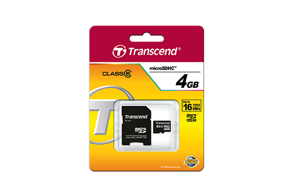 *TRANSCEND Micro SDHC Muistikortti 4GB. High Capacity microSD-muistikortti, Class 6.  Mukana SD adapteri. (sopivuus mm. Nokia E90, N95, N82, N81, N810, 6120, 53