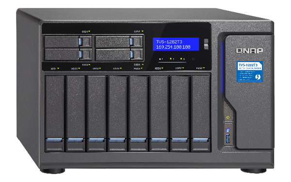 QNAP TVS-1282T3-I7-64G NAS 12-Bay SATA 6G Core i7-7700 3.6GHz 64GB RAM 4-LAN 2x20Gbase- T port max.64GB RAM 4x Thunderbolt