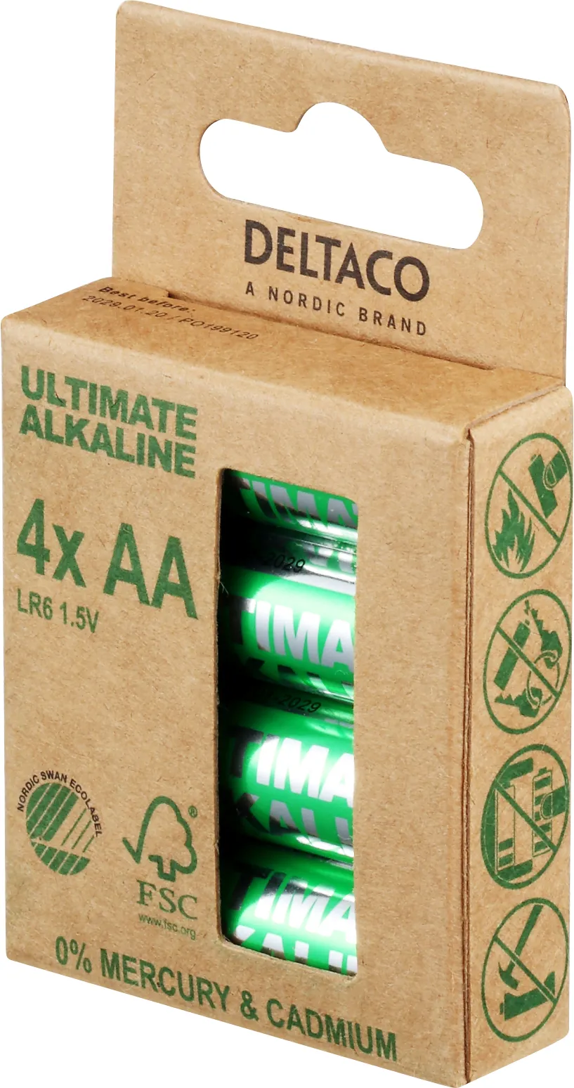 DELTACO Ultimate Alkaline batteries, LR6/AA size, 4-pack
