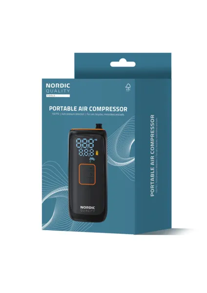 Nordic Quality - portable air compressor, 150 PSI, USB-C, musta