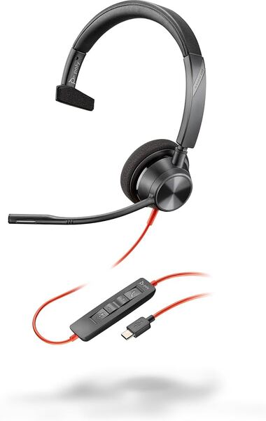 HP Poly Blackwire 3310 monoheadset + USB-C till USB-A-adapter, svart