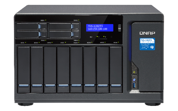QNAP TVS-1282T3-I7-64G NAS 12-Bay SATA 6G Core i7-7700 3.6GHz 64GB RAM 4-LAN 2x20Gbase- T port max.64GB RAM 4x Thunderbolt