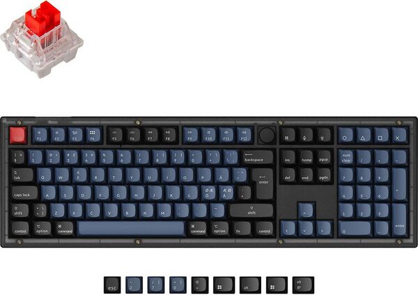 Keychron V6, QMK/VIA, Hot Swap 100%, Fully Assembled Knob Switch, Frosted Black, K Pro Red  - wireless gaming keyboard