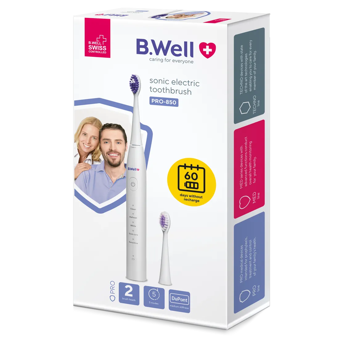 B.WELL Sonic MED-850 -sähköhammasharja, valkoinen