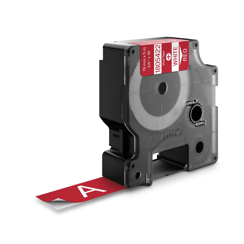 DYMO Rhino Professional, 19mm, m&auml;rkbar vinyltejp, vit text r&ouml;d tejp