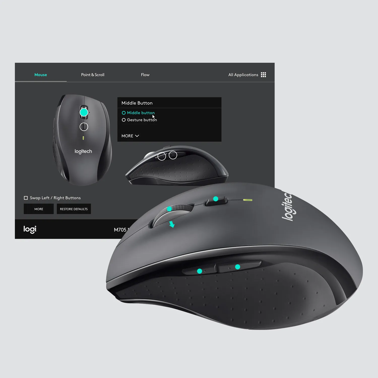Logitech M705 -langaton hiiri, puuhiili