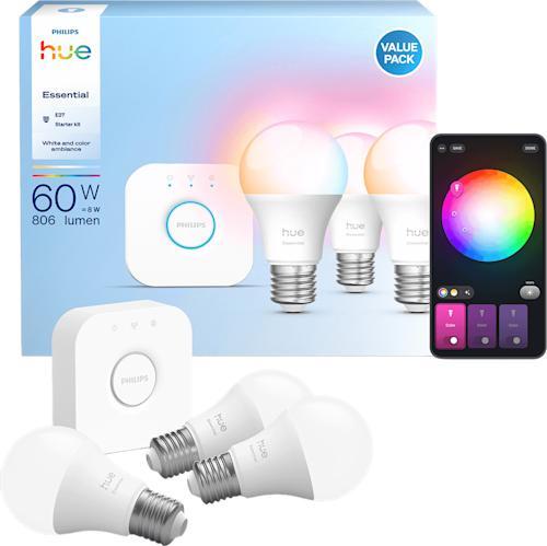 Philips Hue White and Color Ambiance E27 A60 LED-aloituspakkaus (3 lamppua + silta)