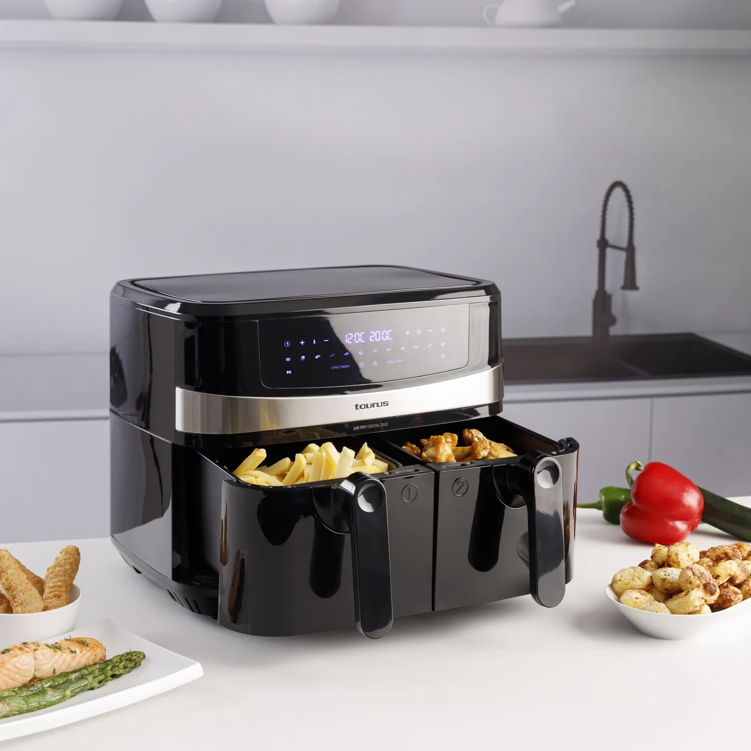 TAURUS Air Fryer Duo - airfryer, svart, 9l