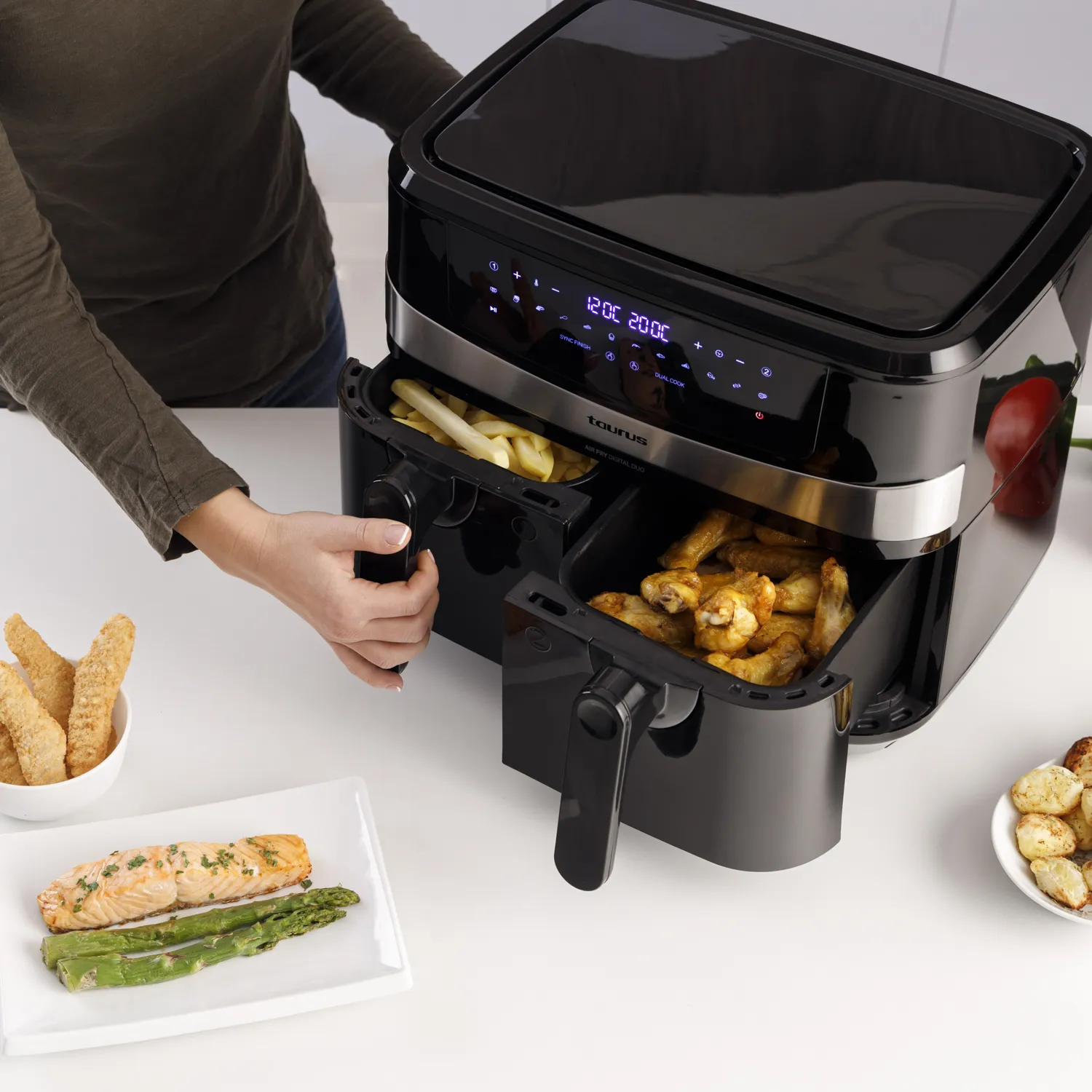 TAURUS Air Fryer Duo - airfryer, svart, 9l