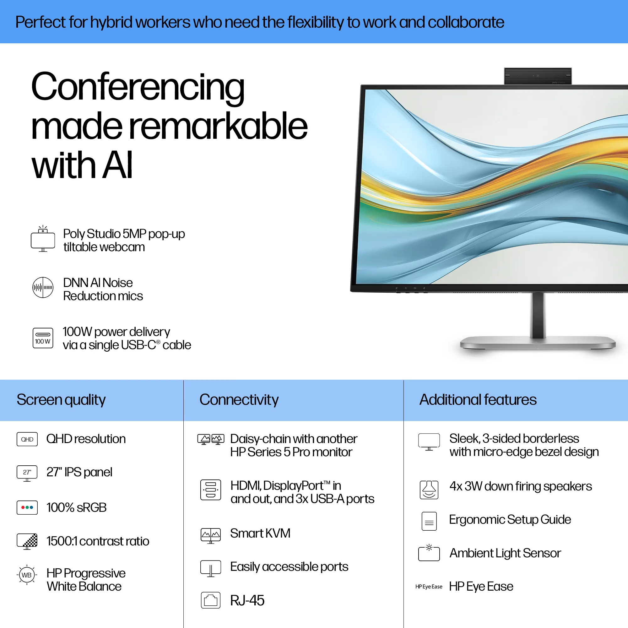 HP Series 5 Pro 527pm 27" QHD, IPS Monitor with USB-C hub
