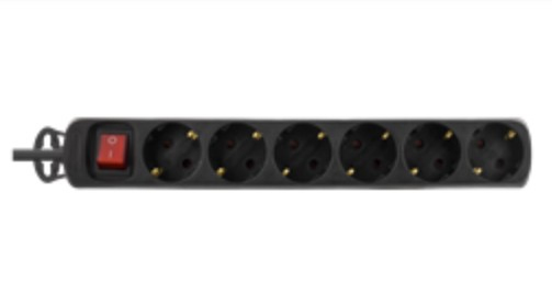 Deltaco GT-123B 6 outlets Power Strip, 1.5m, Black