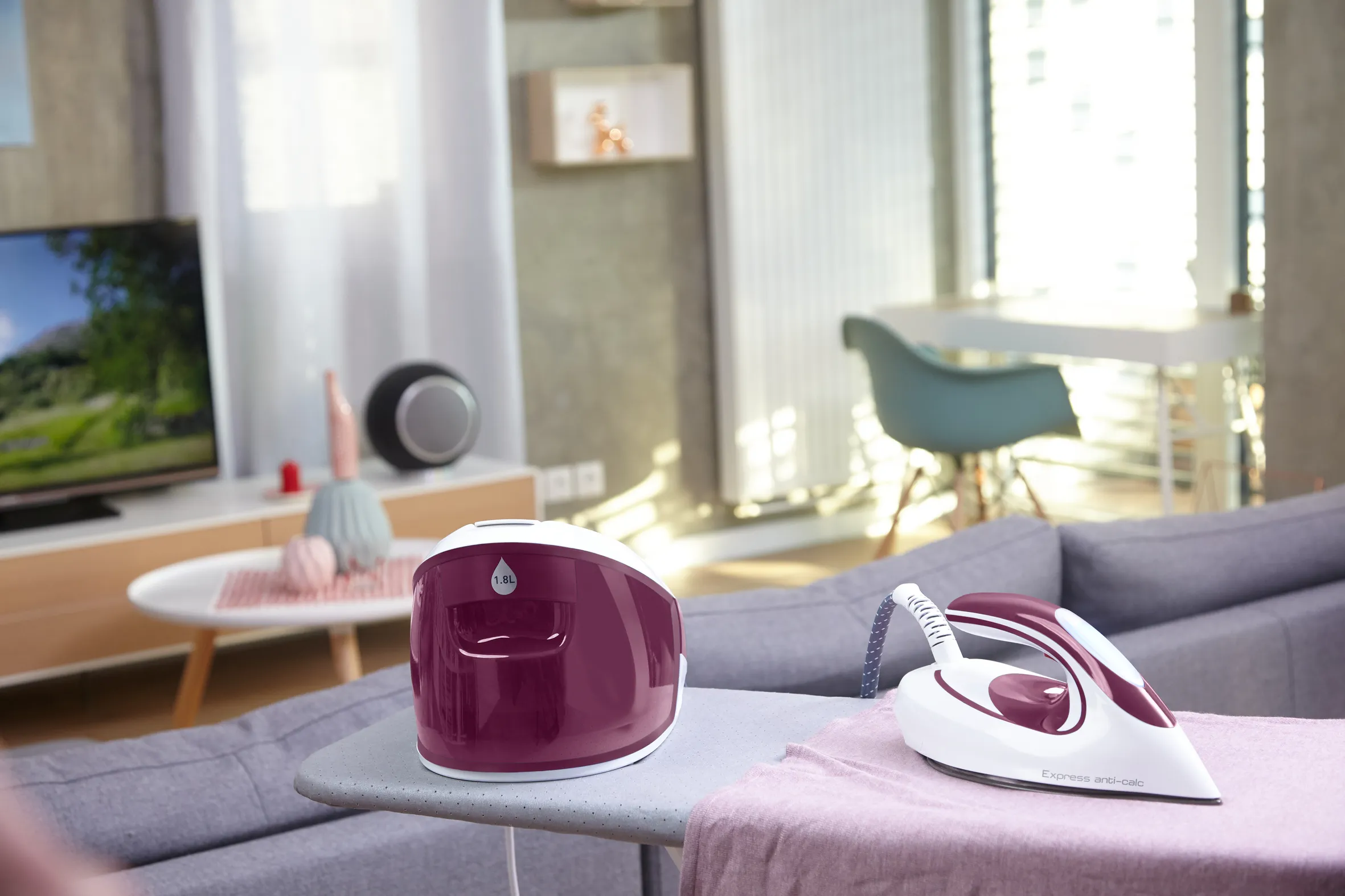 Tefal Express Anti-Calc SV8054E0 Dampstrygejern Lilla Hvid