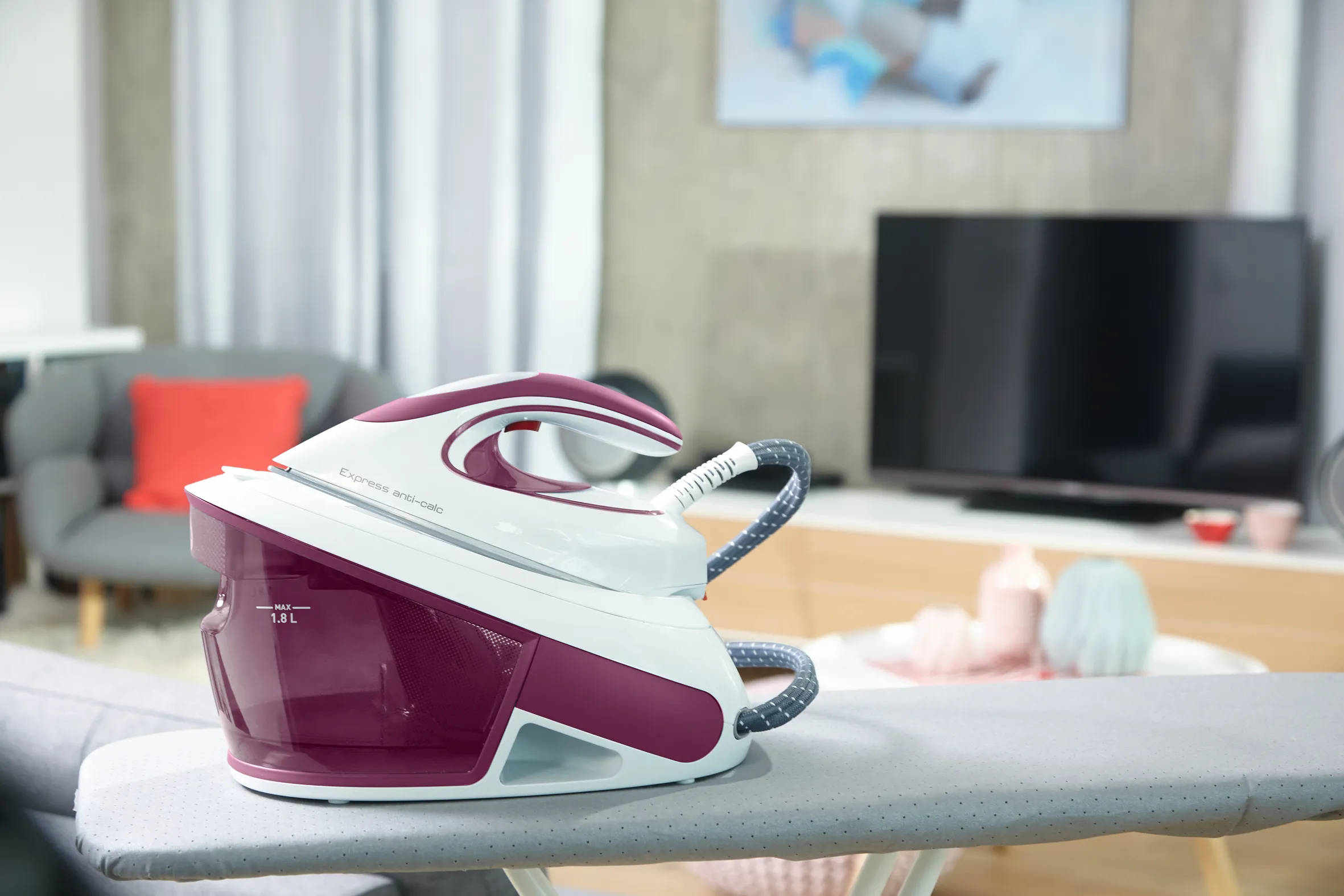 Tefal Express Anti-Calc SV8054E0 Dampstrygejern Lilla Hvid