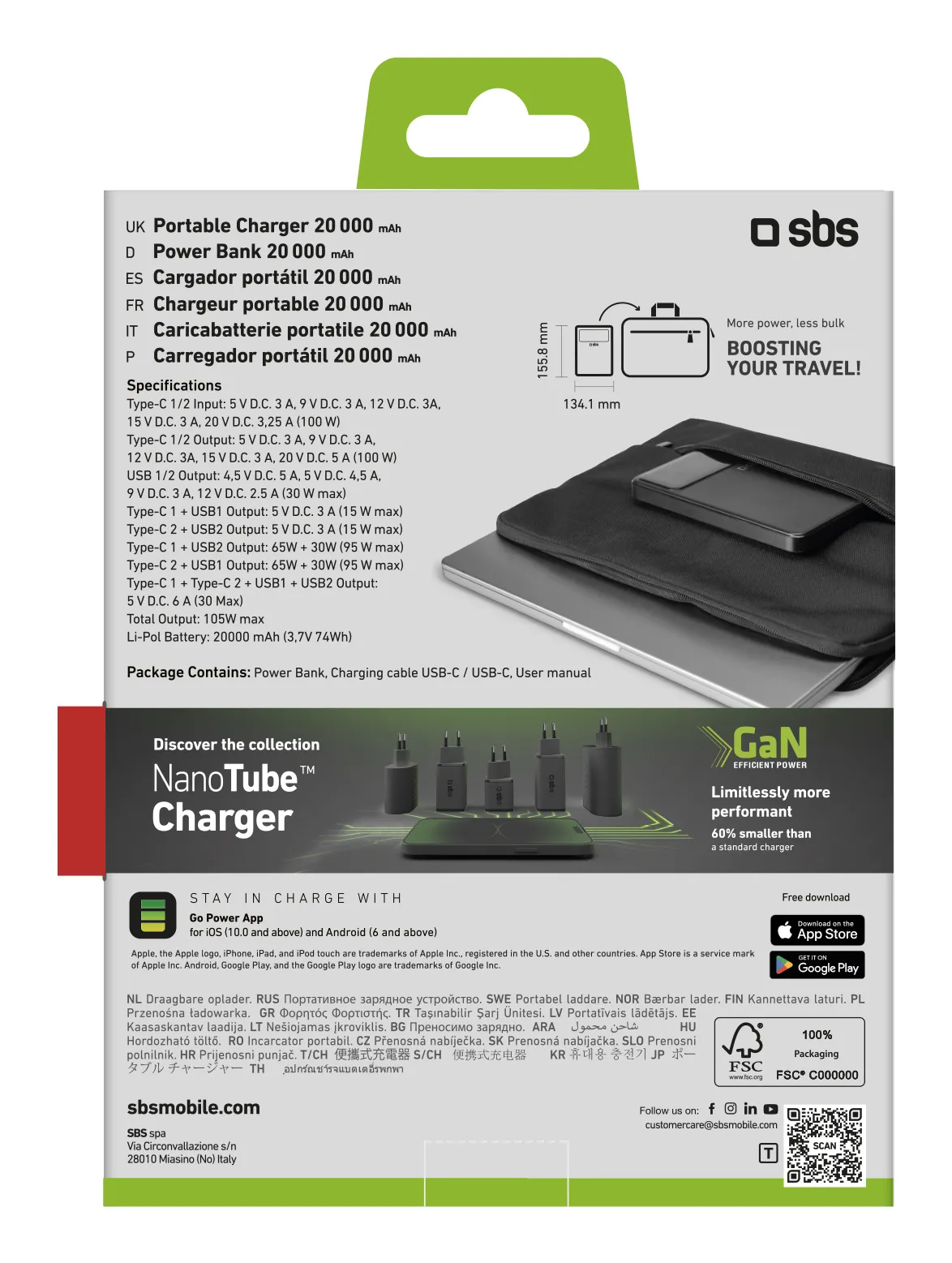 SBS Powerbank Slim 20000 mAh, 100W - powerbank, Black