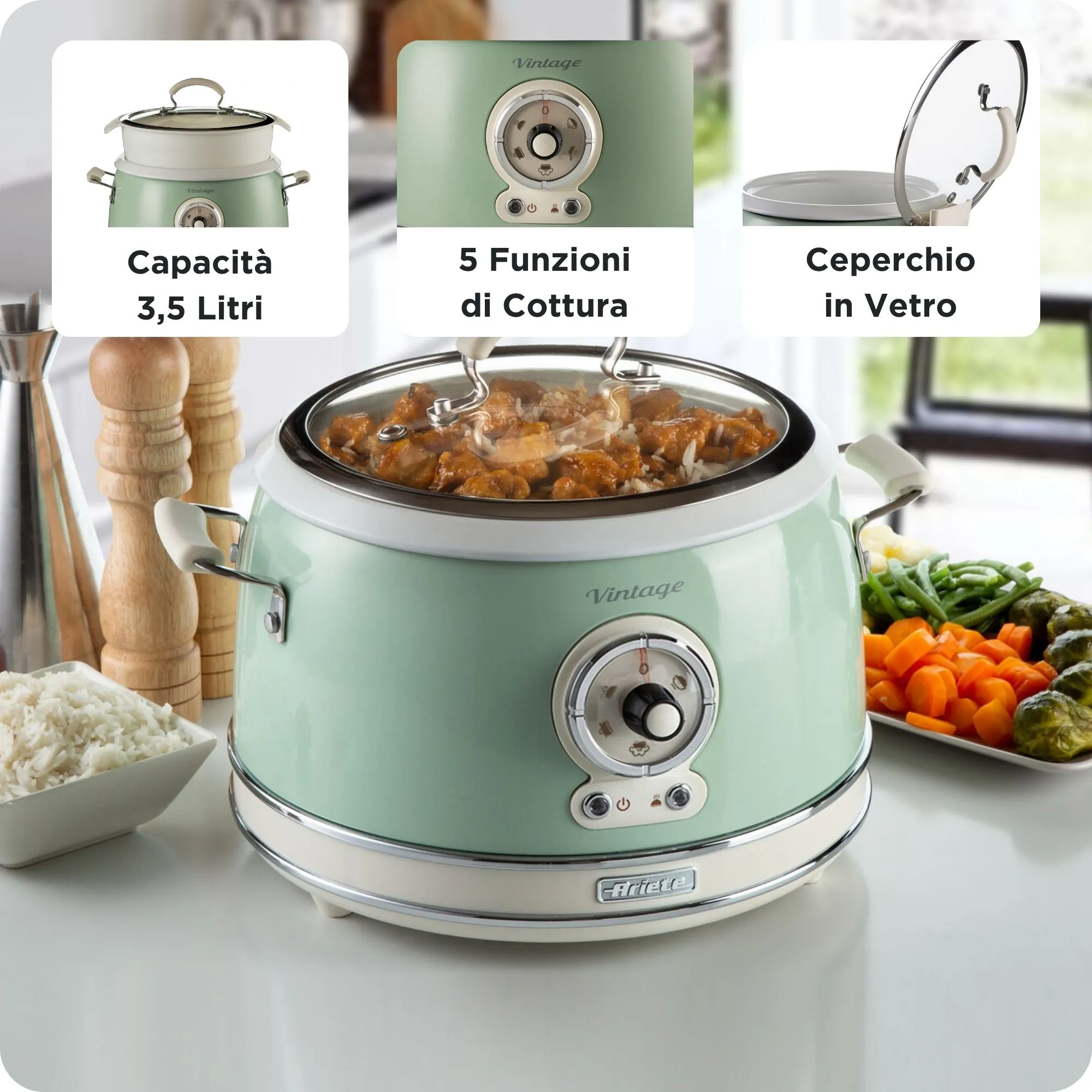 Ariete Vintage 2904GR Multicooker, 3.5L, Green