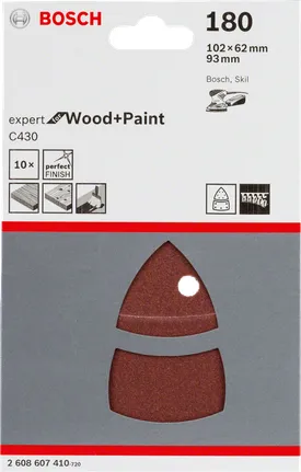 Bosch sanding sheet C430 Expert for Wood and Paint, 102 x 62 / 93mm, K180 (10 pieces, for multi-sander)