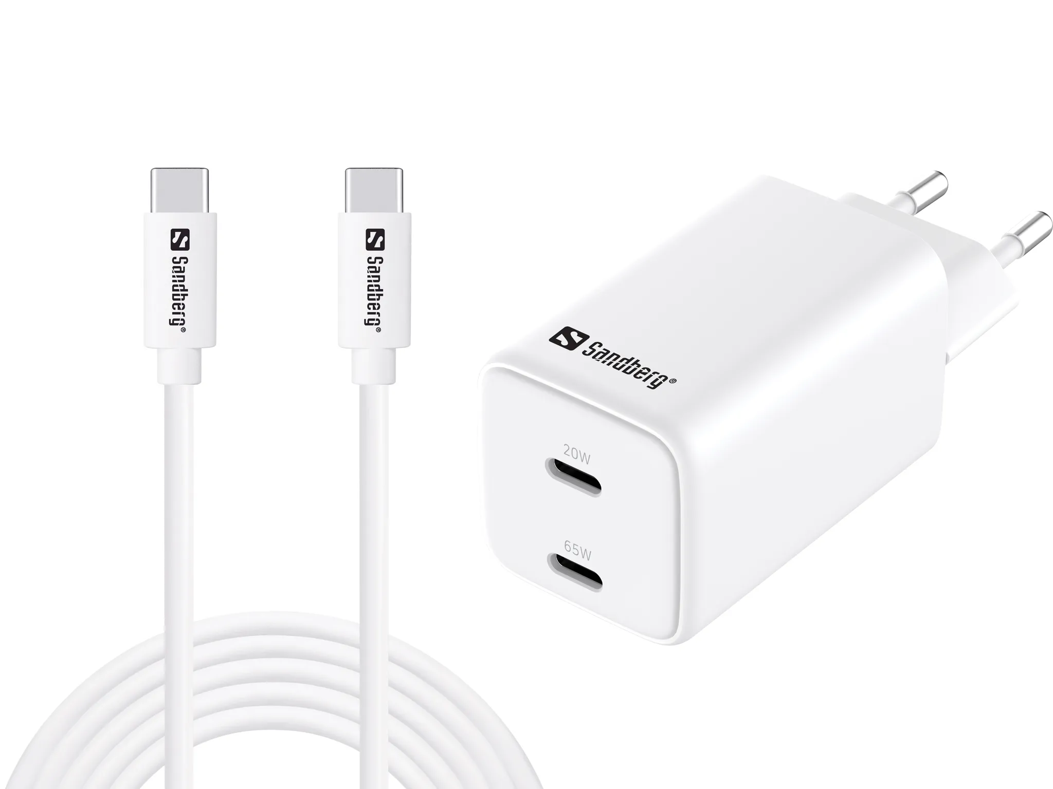 Sandberg AC Charger USB-C PD65W EU 3 metri&auml; - Sein&auml;laturi, Valkoinen