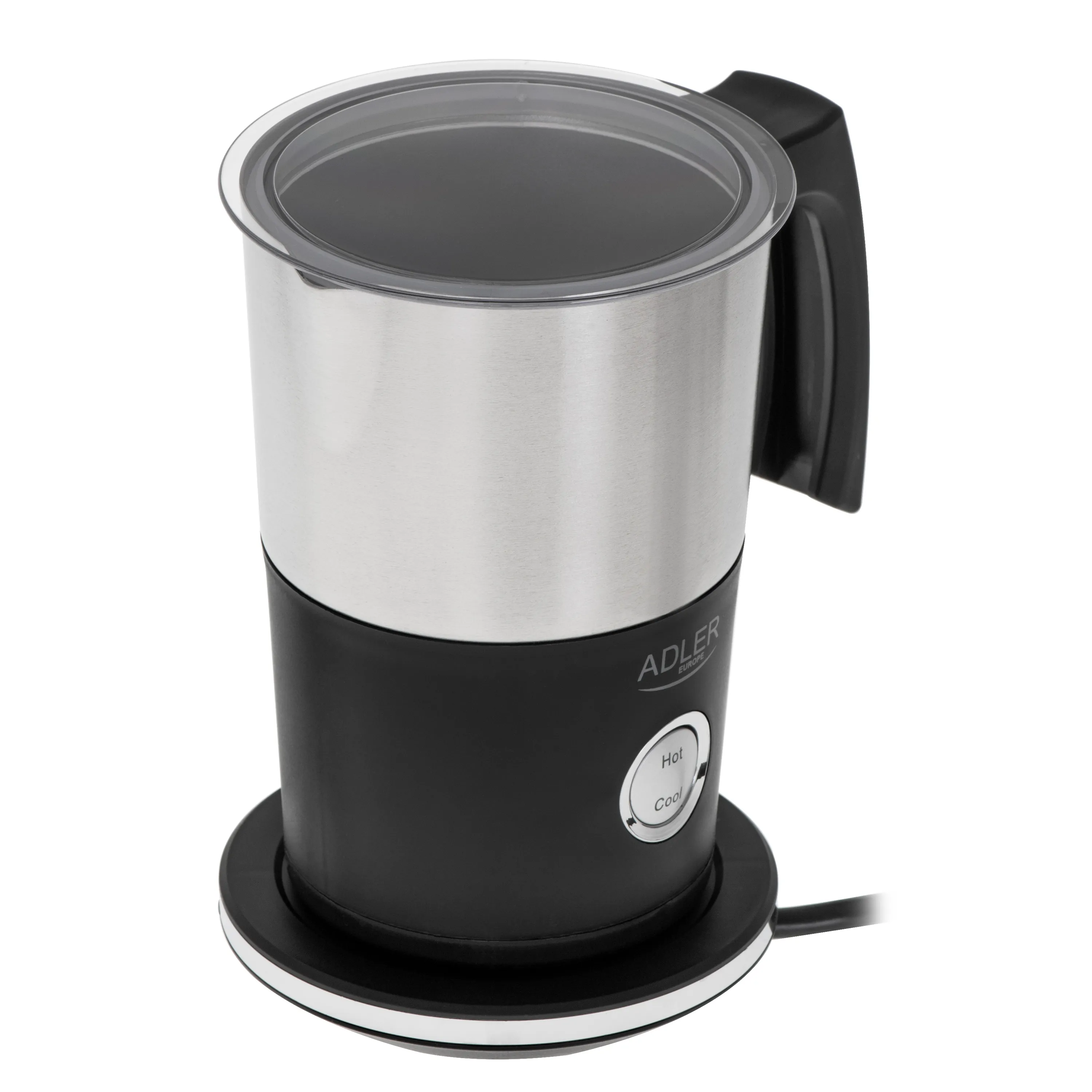 Adler AD 4497 Elektrisk mj&ouml;lkskummare och v&auml;rmare, 600 W, 300 ml, Svart/Rostfritt st&aring;l