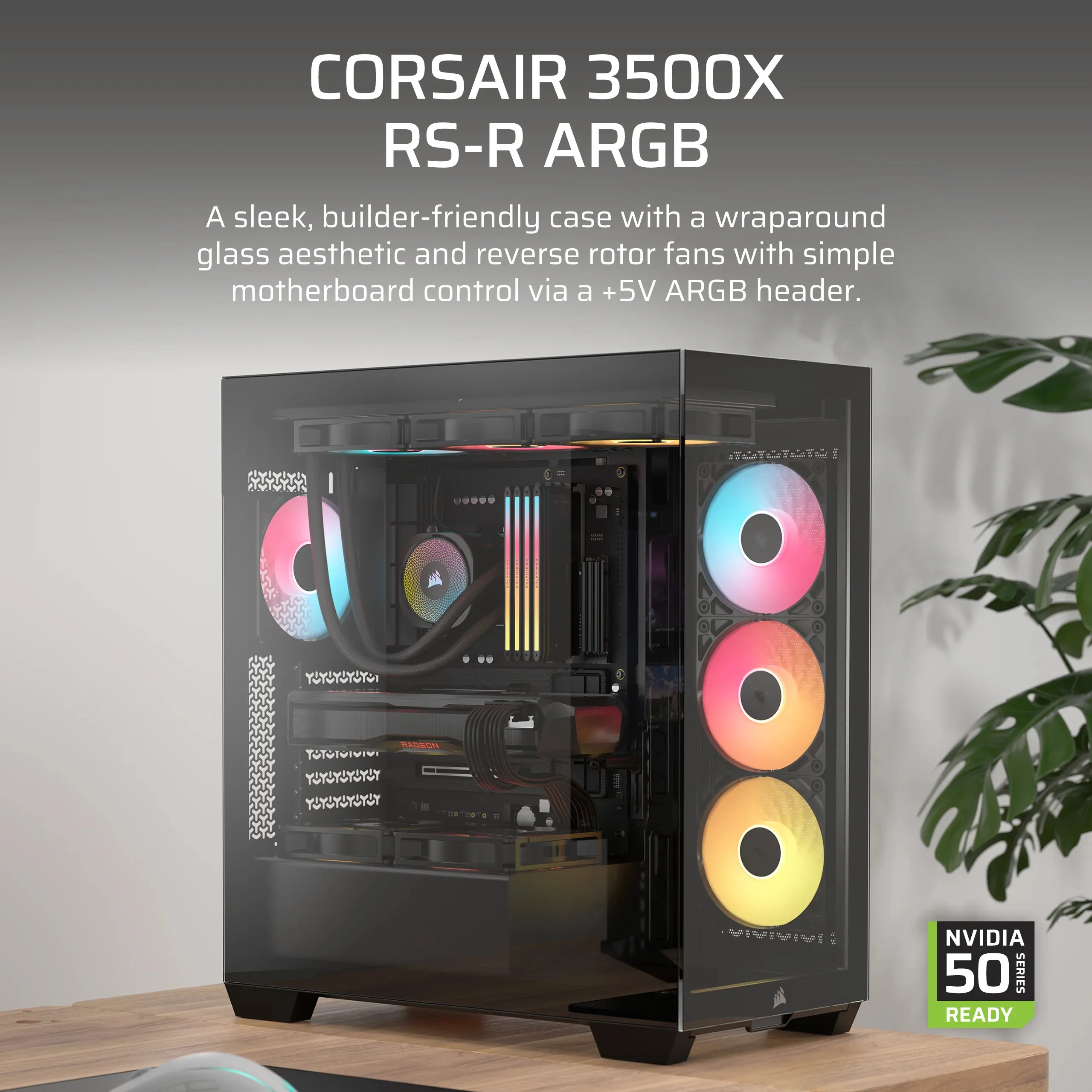 CORSAIR 3500X RS-R ARGB midi-tower chassi med f&ouml;nster, svart