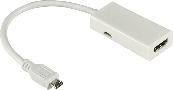 DELTACO MHL-sovitin, USB tyyppi Micro B ur - HDMI19-pin na, 0,2m, valk