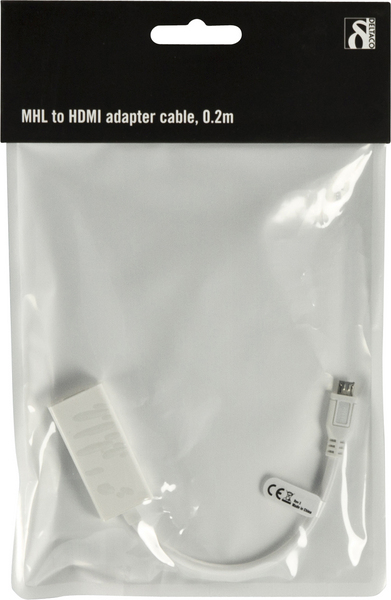DELTACO MHL-sovitin, USB tyyppi Micro B ur - HDMI19-pin na, 0,2m, valk