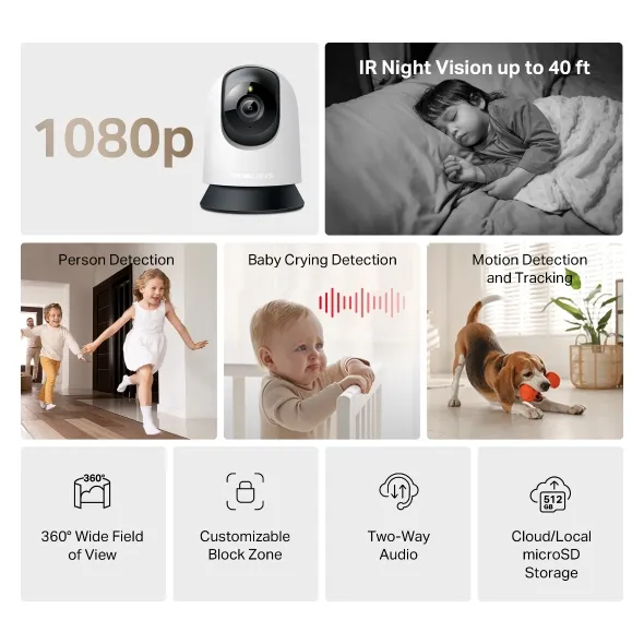 Mercusys MC210 - Pan/Tilt Security Camera, Black, White