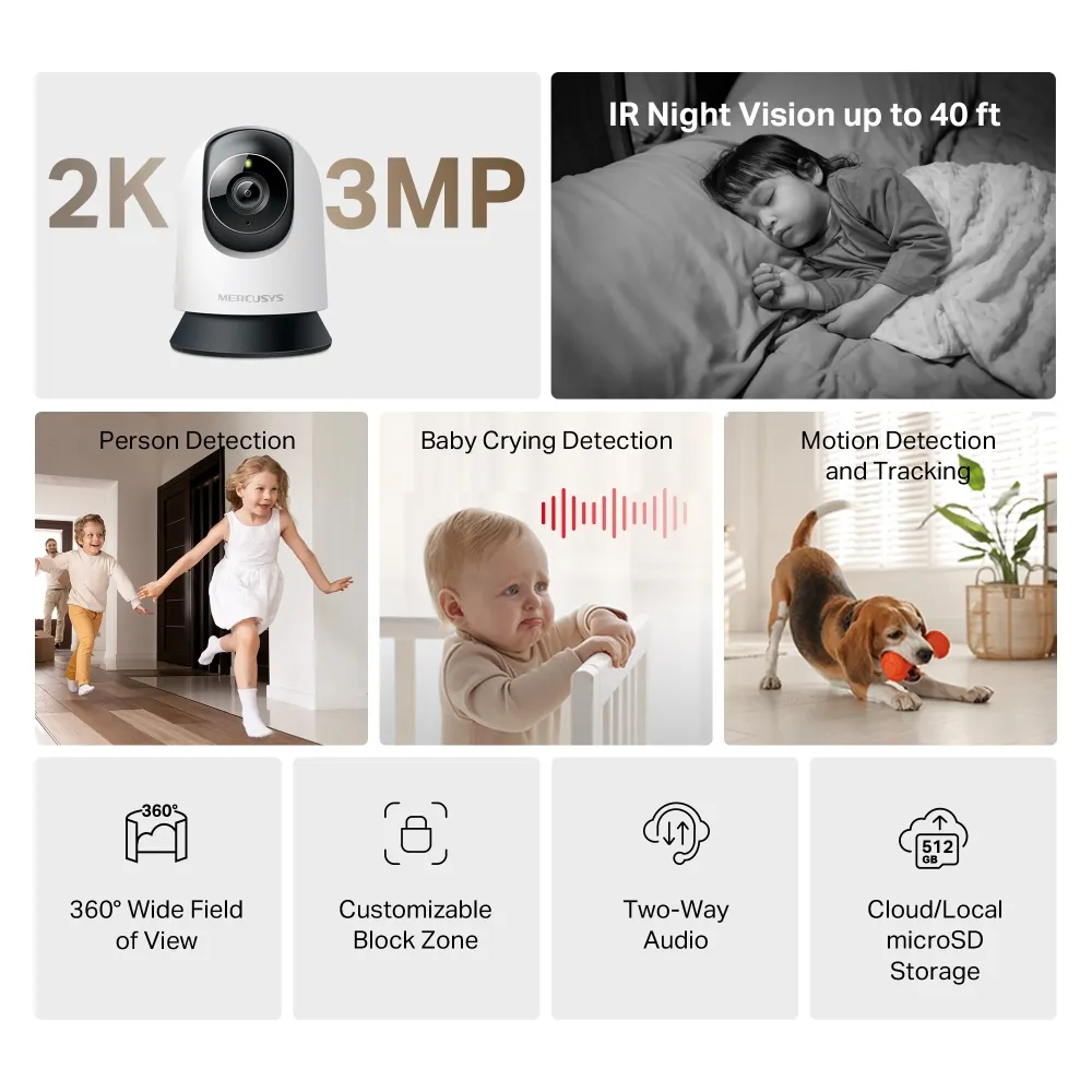 Mercusys MC210 - Pan/Tilt Security Camera, Black, White