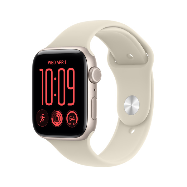 Apple Watch SE 3 (GPS + Cellular) 44 mm t&auml;htivalkea alumiinikuori ja hiekanv&auml;rinen urheiluranneke, S/M