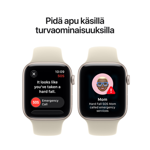 Apple Watch SE 3 (GPS + Cellular) 44 mm t&auml;htivalkea alumiinikuori ja hiekanv&auml;rinen urheiluranneke, M/L
