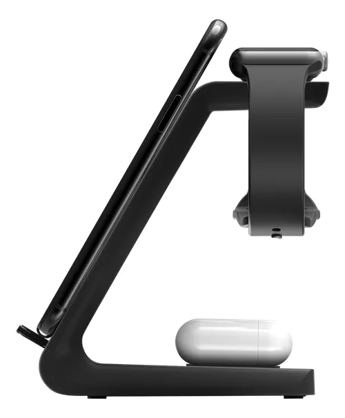 DELTACO 3-in-1 wireless charger stand, 10 W, 5 W, 3 W, black