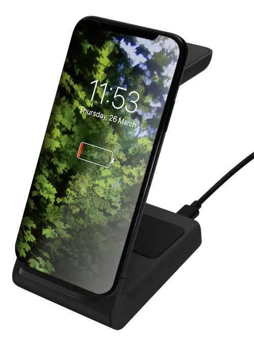 DELTACO 3-in-1 wireless charger stand, 10 W, 5 W, 3 W, black