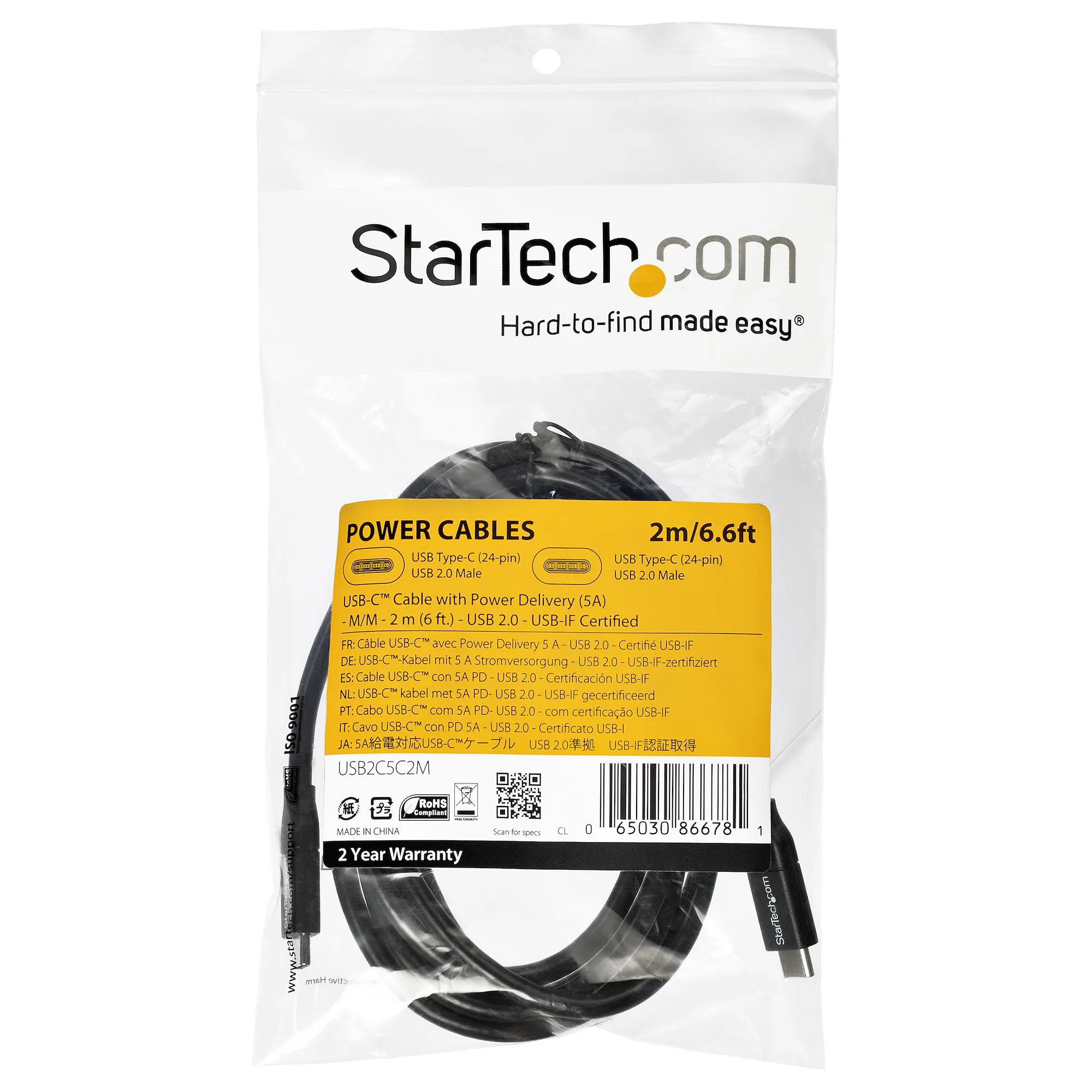 Startech USB-C &ndash; USB-C 2.0 - cable, 2 m, Black