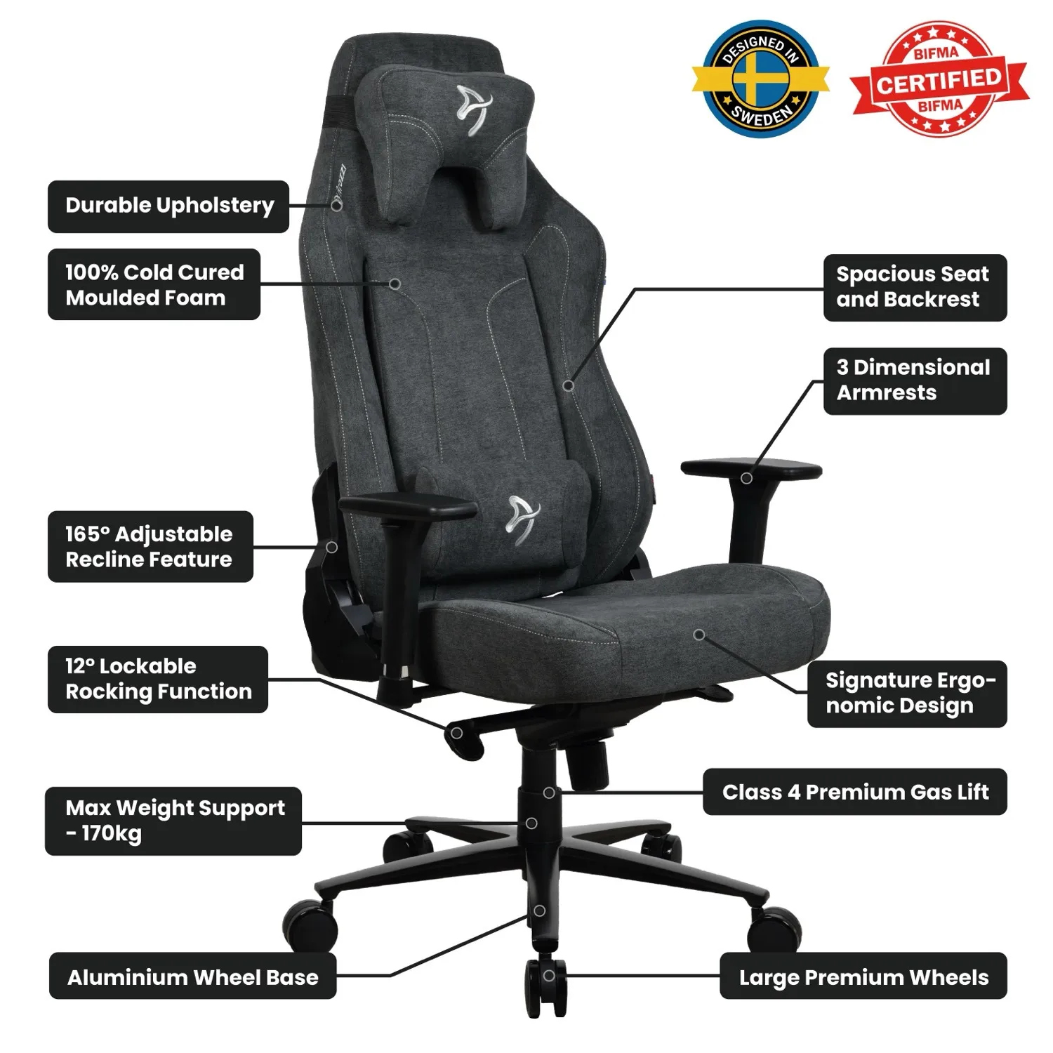 Arozzi Vernazza XL Softfabric - spelstol m&ouml;rkgr&aring;