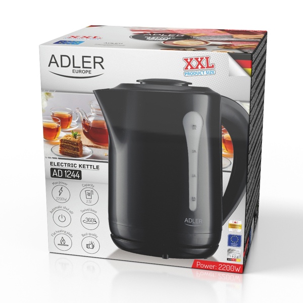 Adler AD 1244b vattenkokare, 2,5 l, 2200 W, svart