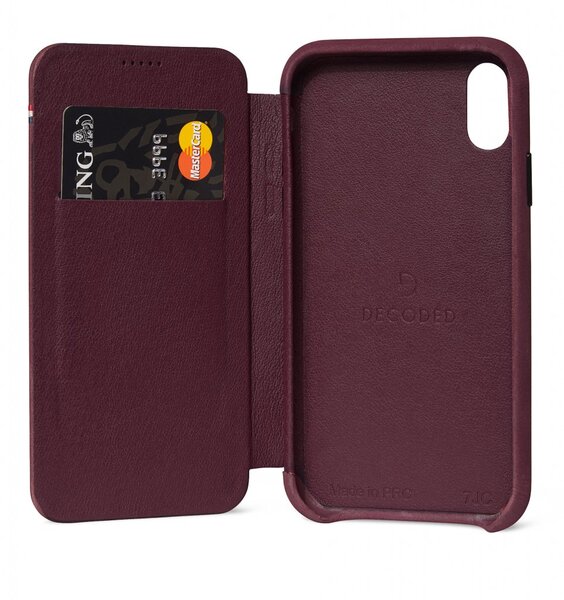 Decoded - Slim Leather Wallet Case for iPhone Xr Burgundy