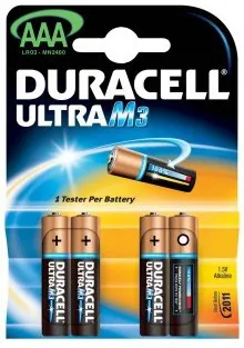 Duracell Ultra Power alkaalinen paristo, AAA (LR03), 1.5V, 4-pakkaus