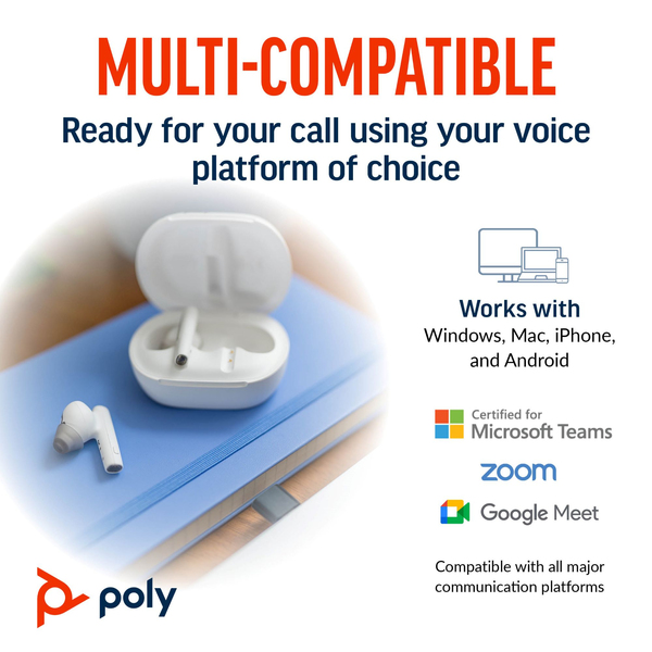 Poly Voyager Free 60+ UC tr&aring;dl&ouml;sa in-ear h&ouml;rlurar, vit